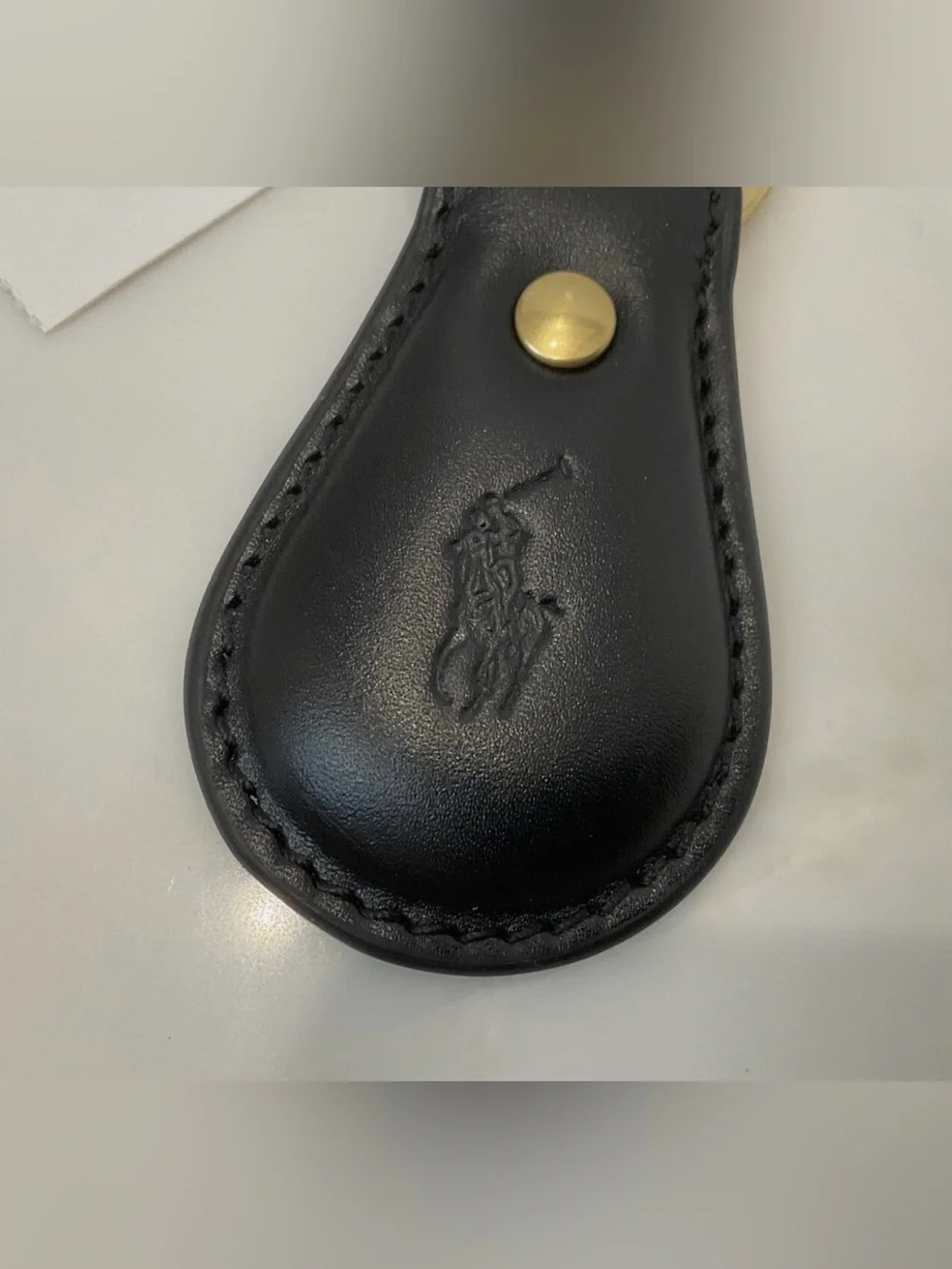NEW Polo Ralph Lauren Leather Embossed POLO PLAYER Key Ring Keychain - BLACK